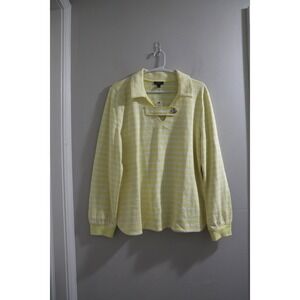 Talbots Women's Long‎ Sleeve Top Yellow White Striped Cotton Collared Size L NWT